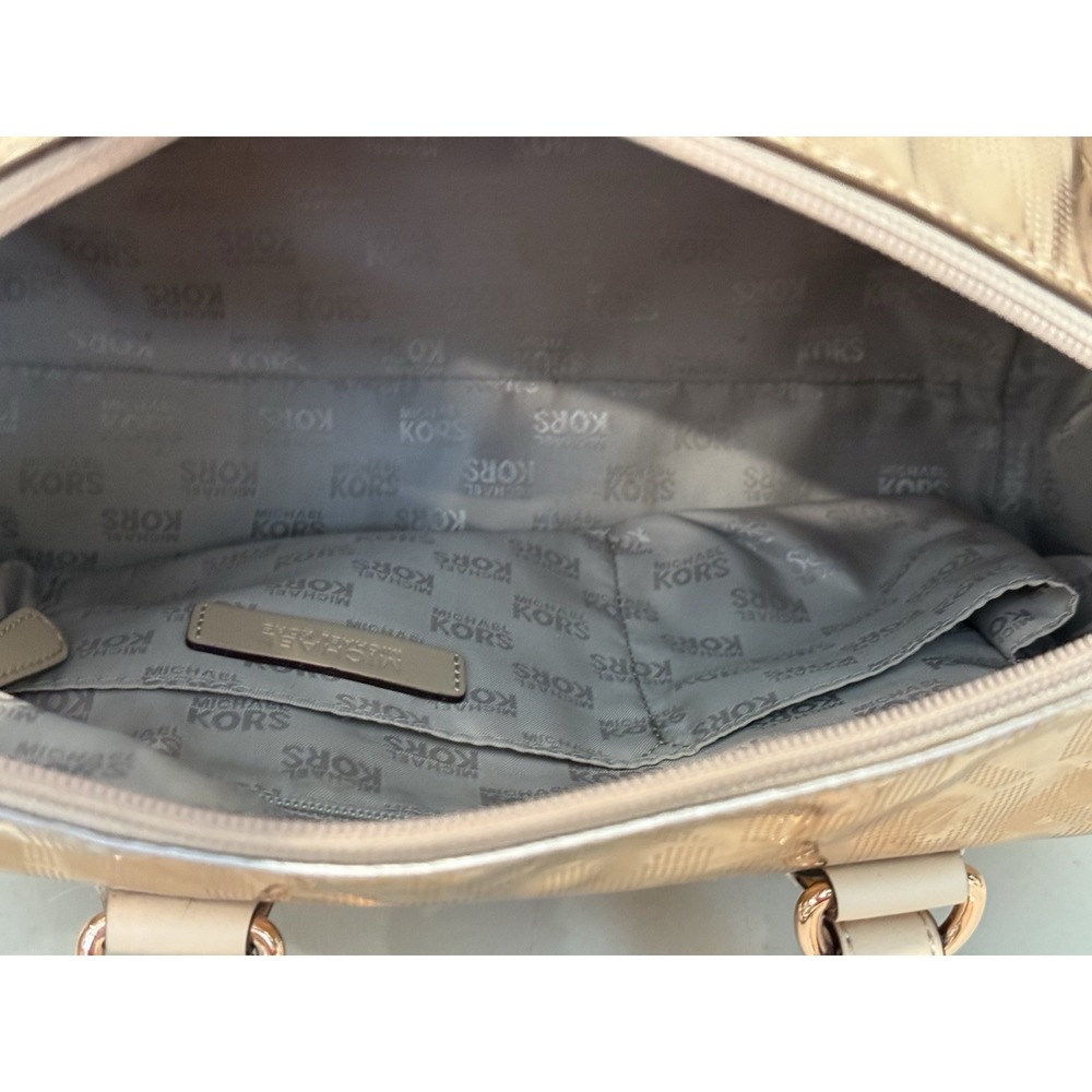 Michael Kors Grayson Satchel Rose Gold Mirror Metallic Logo Monogram Bag Y2K - Picture 9 of 16
